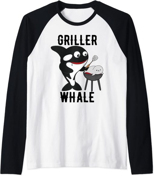 whale fish Raglan Baseball Tee