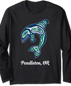 Blue Green Native American Pendleton OR Orca Killer Whale Long Sleeve T-Shirt