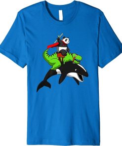 Panda And T-Rex Dinosaur Riding An Orca Funny T-Shirt