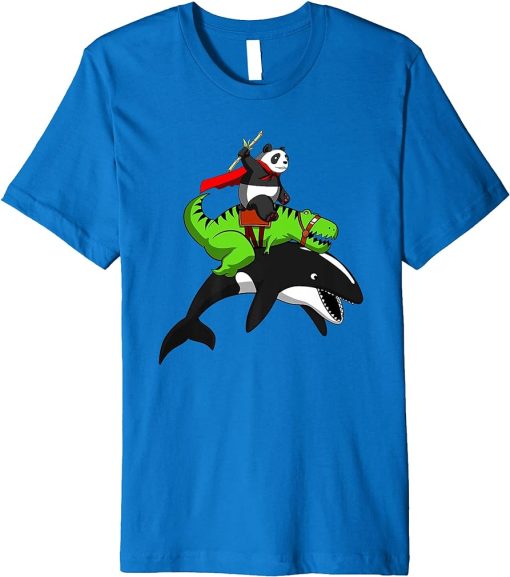 Panda And T-Rex Dinosaur Riding An Orca Funny T-Shirt